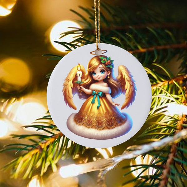 Adorable Christmas Angel Ornament, Candle Holding Angel Ornament, Ceramic Angel Holiday Ornament, Festive Angel Tree Decor, C
