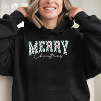 Retro Pine Tree Lettering Hoodie, Merry Christmas Varsity Hoodie, Vintage Winter Aesthetic Hooded Sweatshirt, Festive Xmas Pullover