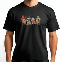 Santa Hat Doodle Dog Holiday Graphic Tee, Goldendoodle Christmas T-Shirt, Adorable Festive Puppy Mom Shirt, Winter Xmas Party Pet Lover Present