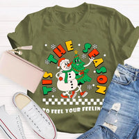 It's the Season to Feel Your Feelings Shirt, Christmas Snowman T-Shirt, Humorous Holiday Snowman Tee, Retro Winter T-Shirt, Xmas Present