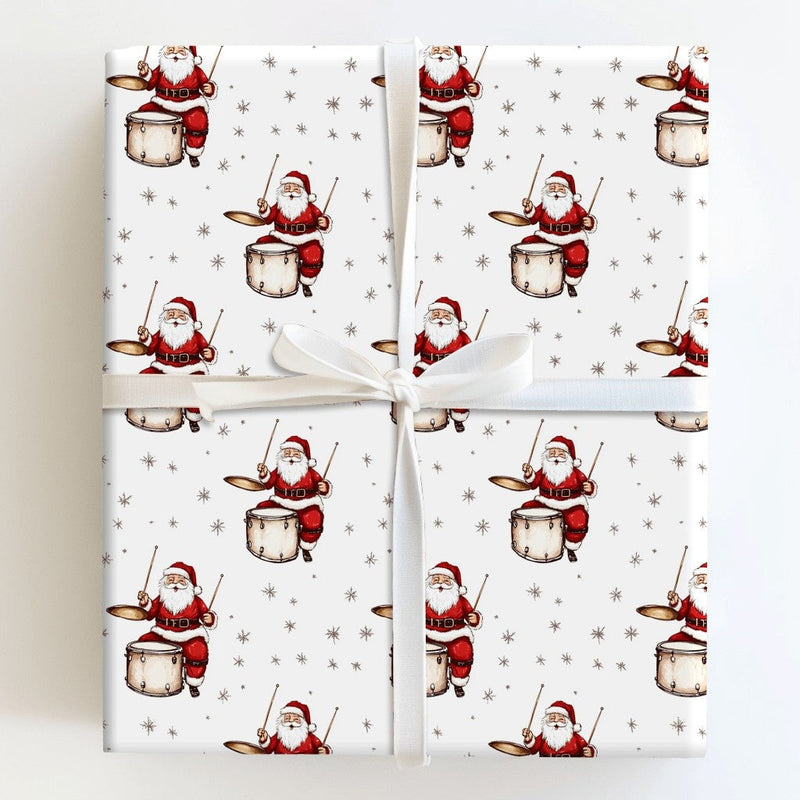 Vintage Drummer Christmas Gift Wrap, Drumming Santa Wrapping Paper, Musician Holiday Wrapping Paper, Music Lover Xmas Gift Wrap Roll