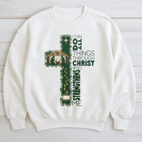 Nativity Cross Sweatshirt, I Can Do All Things Through Christ Sweatshirt, Christian Bible Verse Crewneck, Faith Christmas Sweatshirt Present