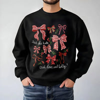 Festive Coquette Holiday Ribbon Crewneck, Christmas Bow Sweatshirt, Adorable Winter Pullover, Retro Merry Xmas Graphic Sweater Present