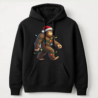 Humorous Sasquatch Sweatshirt, Bigfoot Christmas Lights Hoodie, Retro Xmas Bigfoot Hoodie, Santa Hat Graphic Hooded Sweater, Holiday Present