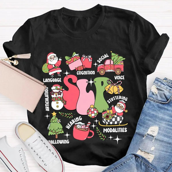 Speech Language Pathology Holiday Shirt, SLP Speech Therapy Christmas T-Shirt, Voice Stuttering Graphic Tee, SLP Therapist Pr