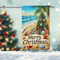 Tropical Merry Christmas Yard Flag, Beach Christmas Garden Flag, Double Sided Coastal Holiday Lawn Flag, Ocean Lover Winter Yard Decor
