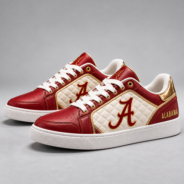 ALA Script Crest - Quilted Cream Low Top Sneakers - main