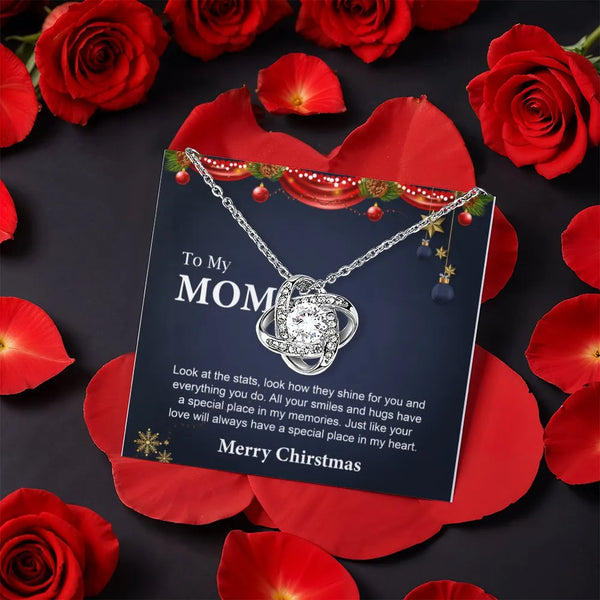 Mother Love Knot Necklace, Mom Love Knot Necklace, CZ Crystal Knot Pendant Necklace, Christmas Present for Mom from Son or Da