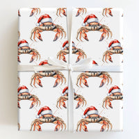 Coastal Holiday Wrapping Paper, Santa Hat Crab Christmas Wrapping Paper, Beach Xmas Gift Wrap, Nautical Ocean Lover Holiday Wrapping Paper