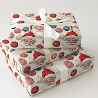 Yarn Ball Ornament Holiday Gift Wrap Roll, Retro Santa Christmas Wrapping Paper, Vintage Santa Claus Present Paper, Xmas Gift Wrap