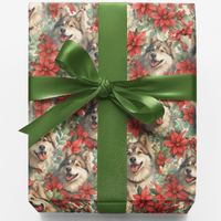 Festive Poinsettia Dog Gift Wrap, Husky Christmas Wrapping Paper, Winter Siberian Husky Wrapping Paper, Dog Lover Holiday Gift Wrap Roll