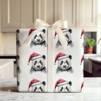 Watercolor Santa Panda Gift Wrap, Panda Christmas Wrapping Paper, Adorable Animal Holiday Wrapping Paper, Festive Winter Wrapping Paper Roll