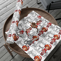 Adorable Christmas Girl Gift Wrap, Color-In Santa Wrapping Paper, Kids Coloring Activity Wrapping Paper, Holiday DIY Paper Roll, Xmas Gift Wrap