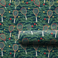 Racket and Ornament Gift Wrap, Tennis Christmas Wrapping Paper, Festive Sports Holiday Wrapping Paper, Tennis Player Xmas Gift Wrap Roll