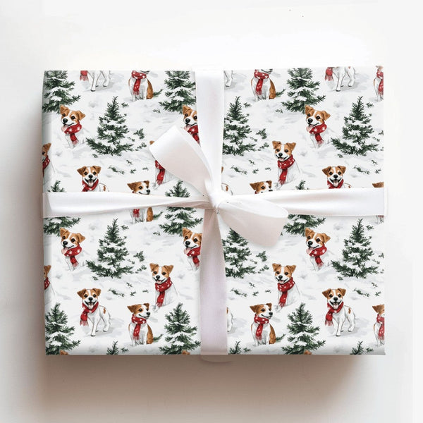 Watercolor Winter Dog Gift Wrap, Jack Russell Terrier Wrapping Paper, Festive Holiday Dog Wrapping Paper, Pet Lover Christmas