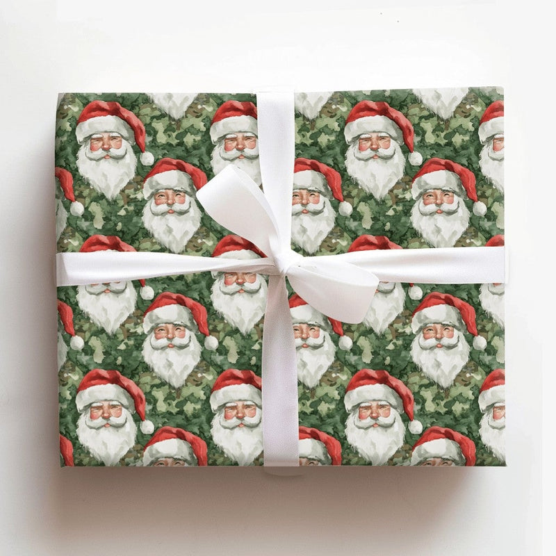 Camouflage Santa Claus Gift Wrap, Watercolor Camo Santa Wrapping Paper, Hunter Christmas Wrapping Paper, Military Holiday Wrapping Paper