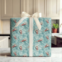 Tropical Christmas Gift Wrap, Swimming Santa Wrapping Paper, Humorous Floating Santa Wrapping Paper, Summer Holiday Vacation Gift Wrap