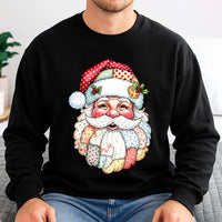 Vintage Quilt Style Santa Sweatshirt, Patchwork Santa Sweatshirt, Retro Holiday Crewneck Sweatshirt, Comfy Christmas Pullover, Xmas Present