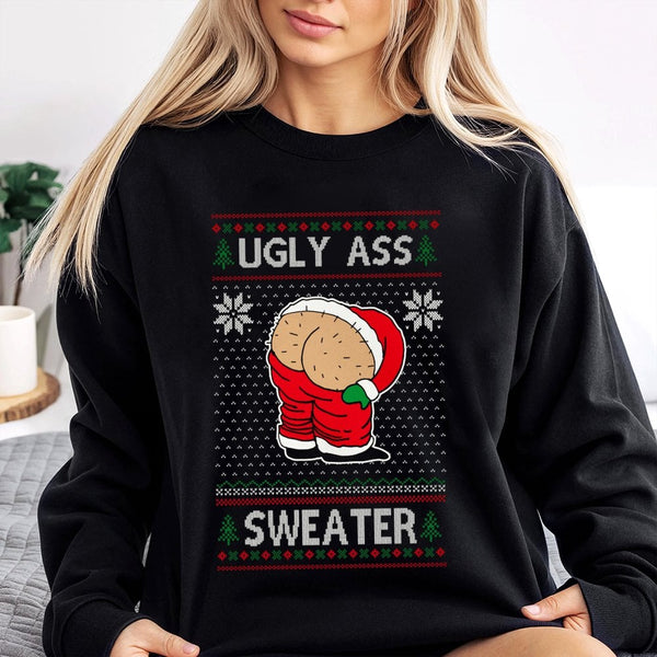 Ugly Christmas Sweatshirt, Humorous Santa Butt Mooning Sweatshirt, Humorous Holiday Party Sweatshirt, Naughty Santa Gag Sweat