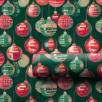 Red and Green Ornament Gift Wrap, Retro Christmas Wrapping Paper, Vintage Holiday Wrapping Paper, Disco Ball Baubles Paper Roll