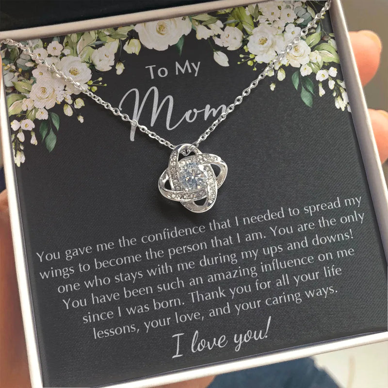 14k White Gold Love Knot Pendant, Mom Love Knot Necklace, Sparkling Cubic Zirconia Love Knot Jewelry, Meaningful Christmas Present for Mom
