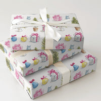 Potted Evergreen Holiday Gift Wrap, Watercolor Christmas Tree Wrapping Paper, Holly Present Paper, Retro Pastel Holiday Wrapping Paper Roll