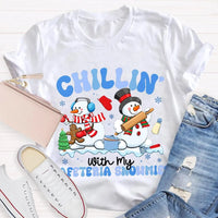 Humorous Holiday Snowman Graphic Tee, Chillin with My Cafeteria Snowmies Shirt, School Staff Christmas T-Shirt, Lunch Lady Holiday Present