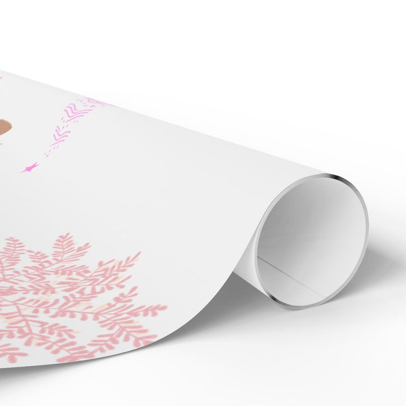 Adorable Tree Pattern Gift Wrap, Pink Christmas Wrapping Paper, Pastel Holiday Gift Wrapping Paper, Retro Merry Xmas Present Paper Roll