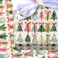 Watercolor Bow Gift Wrap, Pink Christmas Tree Wrapping Paper, Festive Green Christmas Wrapping Paper, Adorable Holiday Wrapping Paper Roll