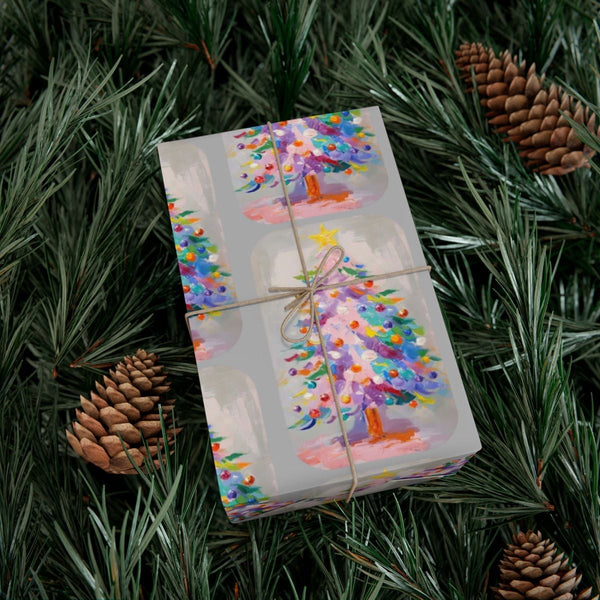 Painterly Tree Holiday Gift Wrap, Colorful Christmas Tree Wrapping Paper, Artistic Xmas Wrapping Paper, Seasonal Gift Wrap Ro