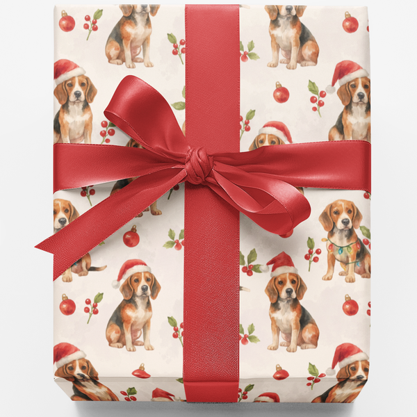 Festive Winter Dog Gift Wrap, Beagle Christmas Wrapping Paper, Adorable Beagle Puppy Wrapping Paper Roll, Dog Lover Holiday P