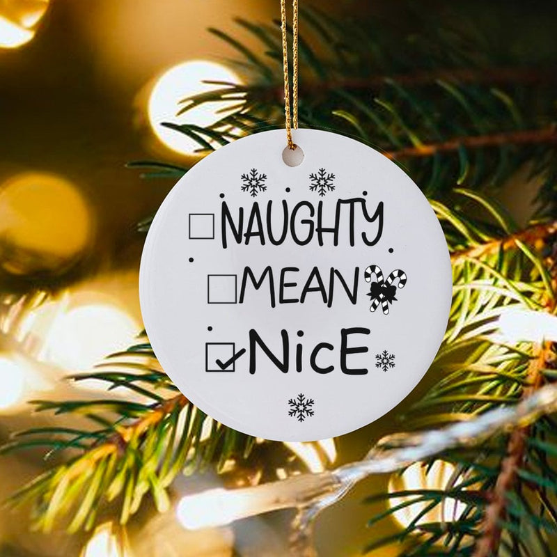 Humorous Holiday Ceramic Ornament, Naughty Mean Nice Checklist Christmas Ornament, Adorable Santa List Tree Ornament, Novelty Xmas Keepsake
