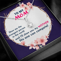 Sparkly Cubic Zirconia Pendant Necklace, To My Mom Ribbon Necklace, White Gold Stainless Steel Jewelry, Christmas Birthday Present for Mother