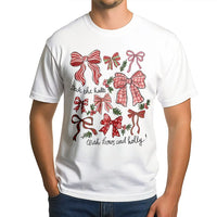 Retro Holiday Graphic Tee, Christmas Bow T-Shirt, Festive Deck the Halls Shirt, Adorable Coquette Christmas Shirt, Holiday Present for Her