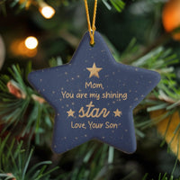 Sentimental Present from Son Star Ornament, Shining Star Mom Christmas Ornament, Ceramic Holiday Tree Keepsake, Star Ceramic Ornament for Mom
