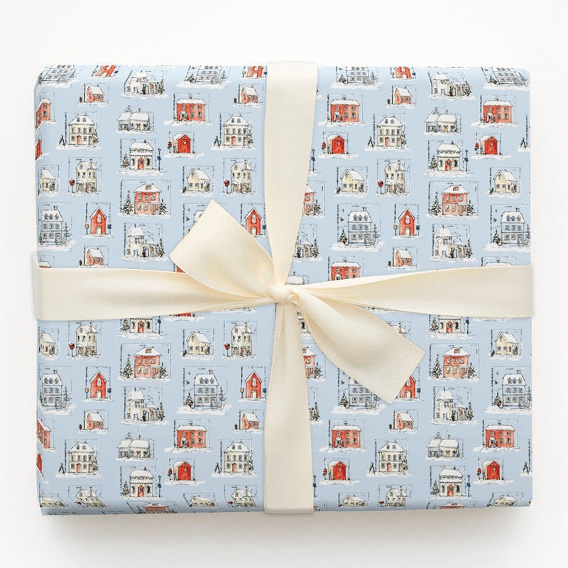 Snowy House Holiday Gift Wrap, Winter Village Wrapping Paper, Adorable Christmas Village Wrapping Paper, Festive Winter Holiday Wrapping Paper
