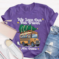 Custom Name Bus Driver Shirt, Personalized School Bus Christmas Tree T-Shirt, Holiday School Bus Tee, Christmas Tree Graphic Teacher Shirt