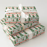 Striped Pine Tree Gift Wrap, Watercolor Christmas Tree Wrapping Paper, Red Green Holiday Wrapping Paper, Festive Winter Present Gift Wrap