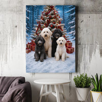 Doodle Dogs Christmas Tree Print, Goldendoodle Christmas Canvas Wall Art, Snowy Winter Holiday Dog Canvas, Festive Pet Lover Wall Decor Present