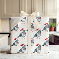 Humorous Holiday Bird Gift Wrap, Santa Pigeon Christmas Wrapping Paper, Quirky Urban Animal Wrapping Paper, Novelty Xmas Gift Wrap Roll