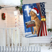 God Bless America Cross Yard Flag, Golden Retriever Christmas Garden Flag, Double-Sided Patriotic Holiday Lawn Flag