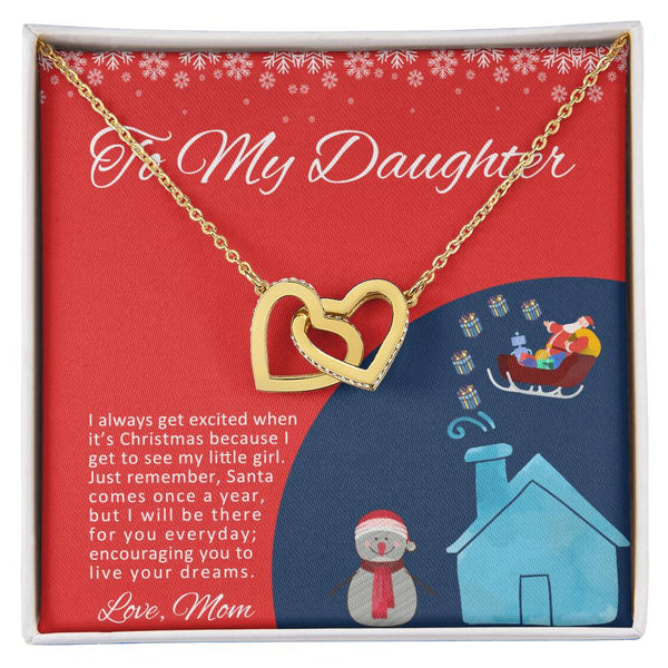 Cubic Zirconia Double Heart Pendant, To My Daughter Interlocking Hearts Necklace, Surgical Steel Christmas Present for Daught