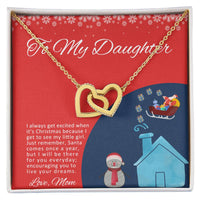 Cubic Zirconia Double Heart Pendant, To My Daughter Interlocking Hearts Necklace, Surgical Steel Christmas Present for Daughter from Mom