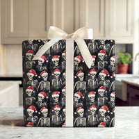 Santa Hat Gothic Gift Wrap, Spooky Skeleton Christmas Wrapping Paper, Creepy Holiday Season Wrapping Paper, Alternative Xmas Gift Wrap Roll