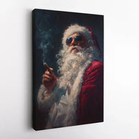 Sunglasses Cigar Santa Canvas Print, Cool Santa Claus Canvas Wall Art, Humorous Retro Christmas Canvas Decor, Quirky Holiday Wall Hanging