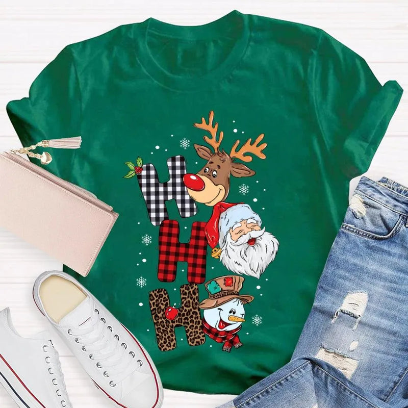 Merry Christmas Vibes Graphic Tee, Christmas Reindeer Snowman Santa Claus Shirt, Adorable Holiday Season T-Shirt, Festive Xmas Shirt