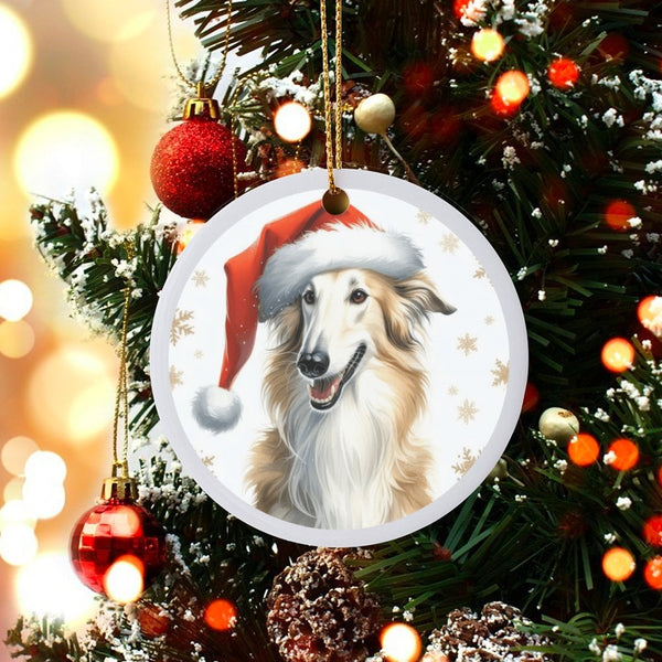 Santa Hat Borzoi Holiday Ornament, Borzoi Dog Christmas Ornament, Adorable Long Dog Tree Ornament, Winter Pet Keepsake, Dog L