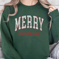 Leopard Print Christmas Sweater, Merry Christmas Sweatshirt, Retro Xmas Tree Crewneck Pullover, Festive Holiday Present for Her