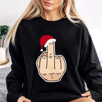 Humorous Sarcastic Christmas Crewneck, Santa Hat Middle Finger Sweatshirt, Rude Holiday Party Pullover, Adult Humor Xmas Gag Sweatshirt