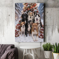 Holiday Dogs Christmas Tree Wall Art, Christmas Dog Pack Portrait Canvas, Snowy Winter Dog Canvas Print, Festive Pet Wall Decor